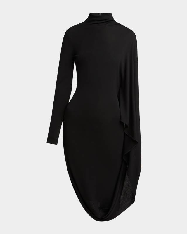 High Neck Cape Viscose Dress